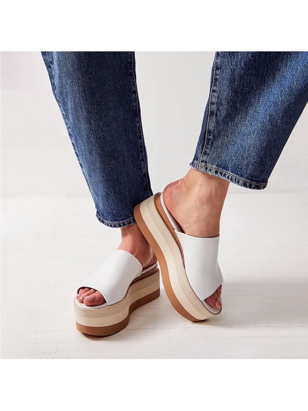 Paloma Barcelo Navy and Tan Striped Platform Slide Sandals - Picture 12 of 12